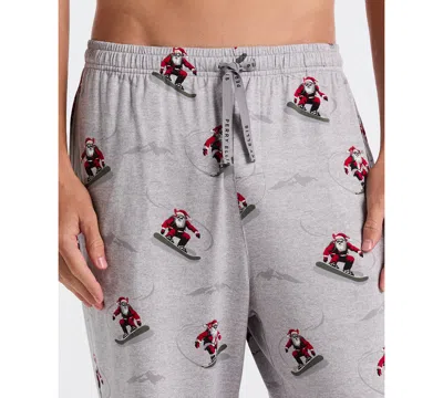 Perry Ellis Portfolio Men's Deluxe Snowboard Santa Print Sleep Pants In Gray