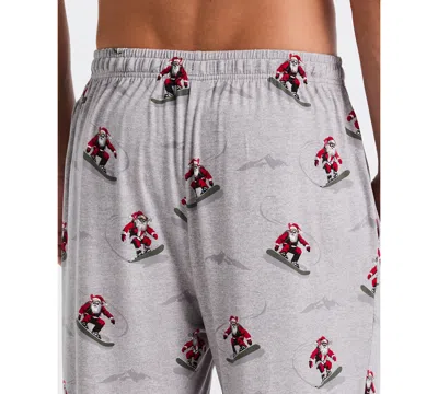 Perry Ellis Portfolio Men's Deluxe Snowboard Santa Print Sleep Pants In Gray