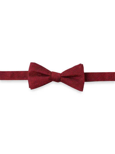 Paul Fredrick Herringbone Woven Silk Pre-tied Bow Tie In Red