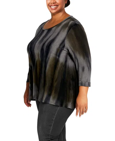 Coin 1804 Plus Size Tie Dye Cozy Button Back Top In Black