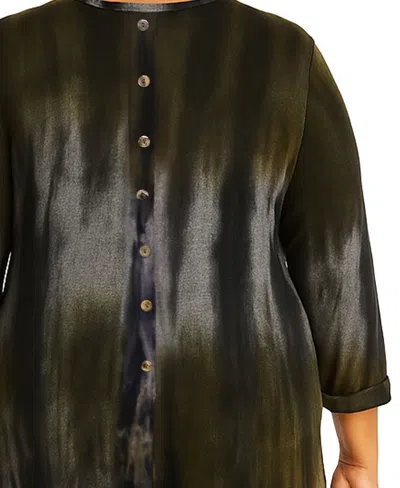 Coin 1804 Plus Size Tie Dye Cozy Button Back Top In Black