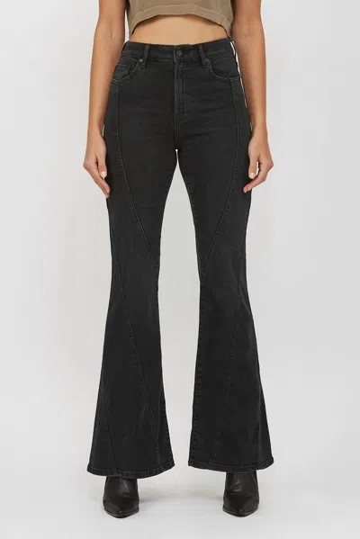 Hidden Happi High Rise Fashion Seamed Flare Jeans In Charcoal In Black