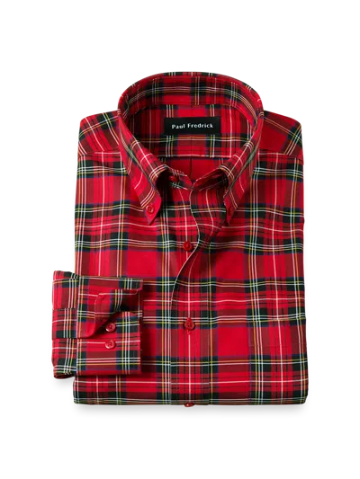 Paul Fredrick Tailored Fit Comfort Stretch Non-iron Plaid Dress Shirt In Multi