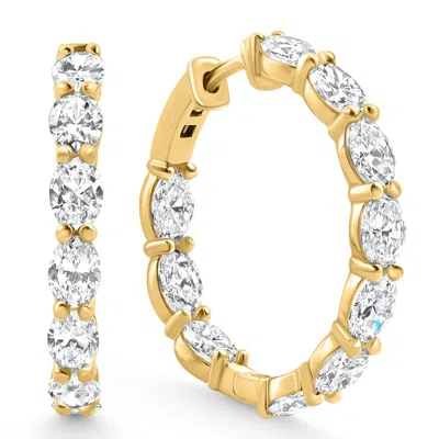 Pompeii3 3ct Tw Oval Diamond Inside Outside Hoops Vault Lock 14k Yellow Gold Lab Grown In Gold