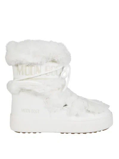 Moon Boot Ltrack Monaco Faux Fur-trimmed Shell And Faux Leather Snow Boots In White
