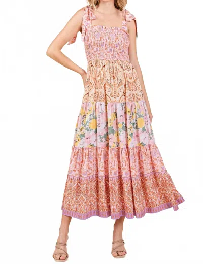 Mittoshop Tube Patchwork Border Print Midi Dress In Pink Combo In Pink
