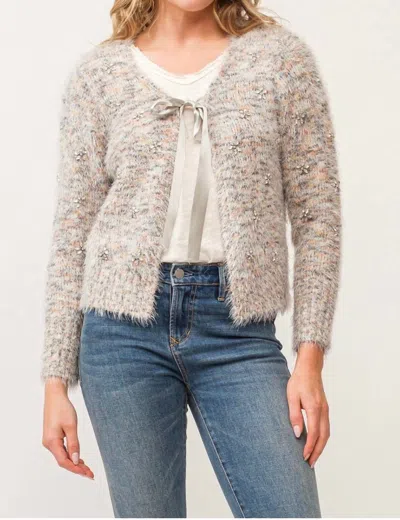 Another Love Serafina Tie Front Fuzzy Cardigan In Snowy Meadow In Multi