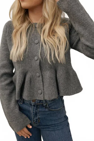 Mable Peplum Knit Cardigan Top In Charcoal In Pink