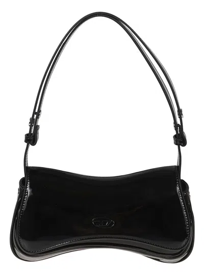 Diesel Asymmetrical High-gloss Crossbody Clutch In Black