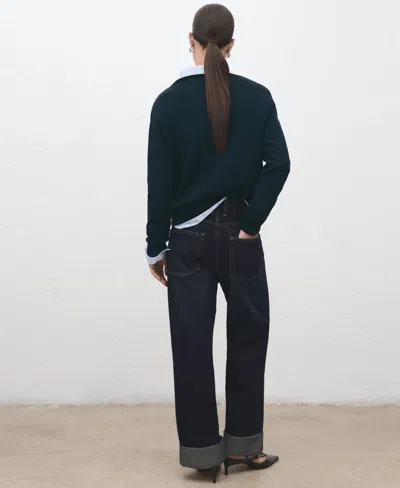 Mango Crewneck Cotton & Wool Blend Sweater In Green