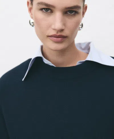 Mango Crewneck Cotton & Wool Blend Sweater In Green