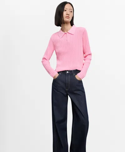 Mango Women's Polo-neck Ribbed Sweater In Pink