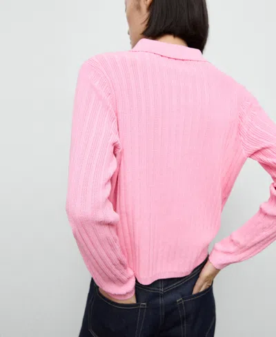 Mango Women's Polo-neck Ribbed Sweater In Pink