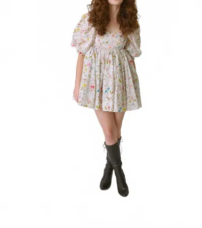 Selkie Cotton Puff Mini Dress In Wildflower In White