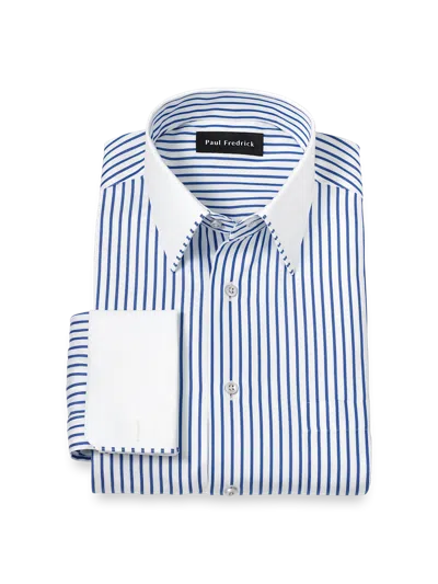 Paul Fredrick Slim Fit Comfort Stretch Non-iron Stripe Dress Shirt With Contrast Trim In Blue
