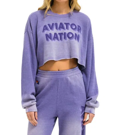 Aviator Nation 3d Cropped Crew Relaxed Sweatshirt In Faded Grape In Purple