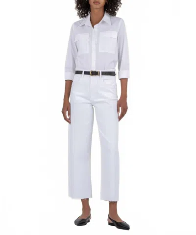 Kut From The Kloth Gwen High Rise Wide Leg Raw Hem Jeans In Optic White In White