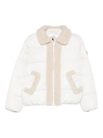 Save The Duck Short Quilted Jacket With Plush Collar And Trim In Neutral