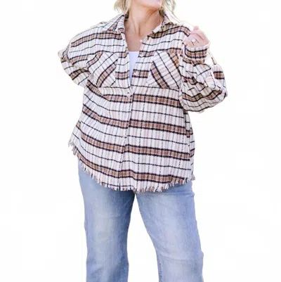 White Birch Palmer Long Sleeve Shacket In Brown In Multi