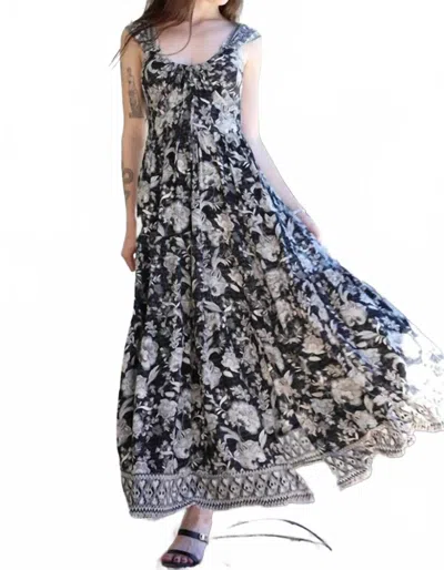 Angie Haley Hem Maxi Dress In Black Border In Multi