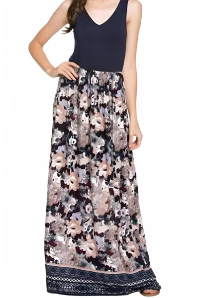 Doe & Rae Floral Print Jersey Maxi Dress In Navy In Blue