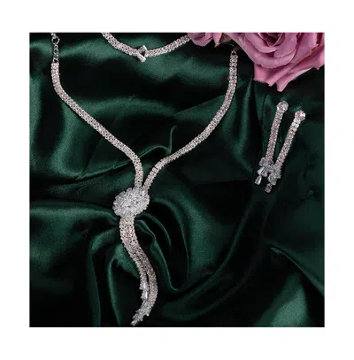 Sohi Women's Silver Bling Drop Necklace, Earrings, Bracelet And Ring (set Of 4) In Metallic