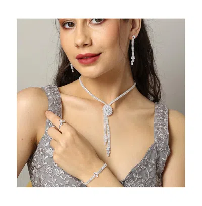 Sohi Women's Silver Bling Drop Necklace, Earrings, Bracelet And Ring (set Of 4) In Metallic