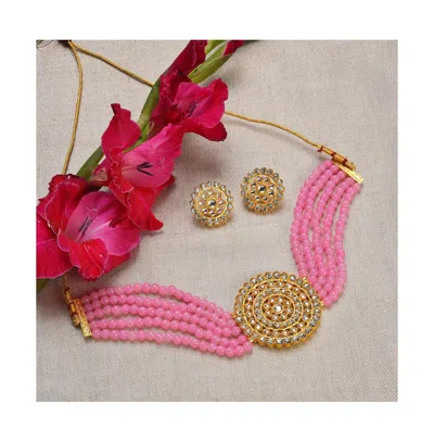 Sohi Women's Gold Plated Kundan Beaded Jewellery Set In Pink