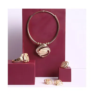 Sohi Women's Gold Ripple Rhombus Necklace, Earrings, Bracelet And Ring (set Of 4) In Gold