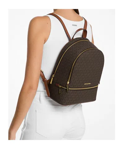 Michael Kors Rhea Medium Signature Logo Backpack In Brown