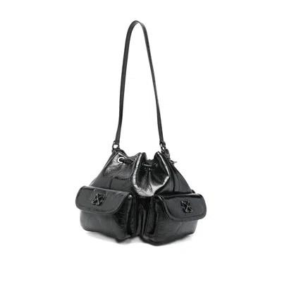 Off-white Chain Strap Bucket Bag Pockets In Black