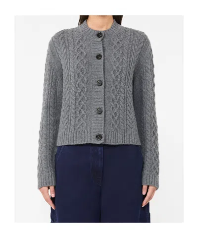 Weekend Max Mara Long-sleeved Wool Cardigan In Gray
