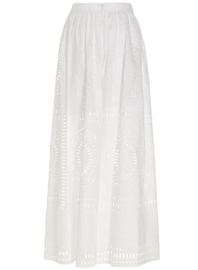 Alberta Ferretti Long Pierced Skirt In White