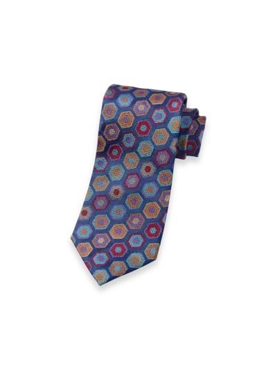 Paul Fredrick Geomteric Woven Silk Tie In Blue