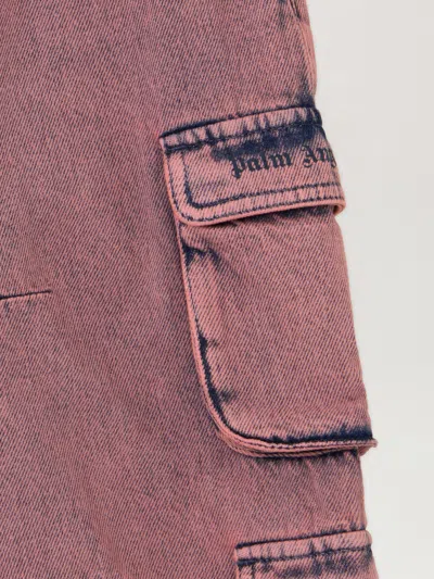 Palm Angels Overdye Wide-leg Cargo Denim Pants In Pink