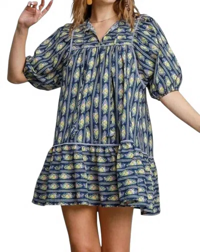 Umgee Serene Whispers Dress In Navy Mix In Blue