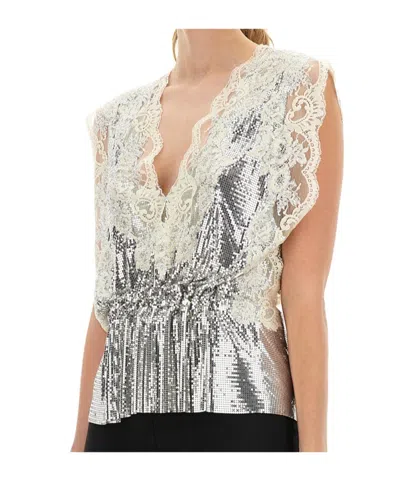 Rabanne Lace Sequin-embellished Sleeveless Top In Gray