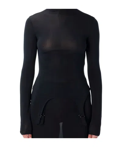Jean Paul Gaultier Long-sleeve High-neck Body With Lingerie Details In Black