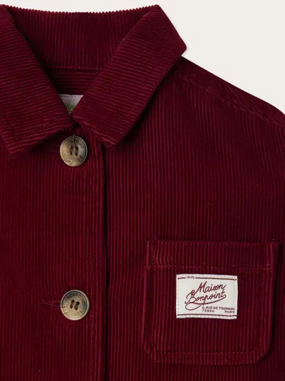Bonpoint Corduroy Edith Jacket With Embroidered Cherry In Burgundy