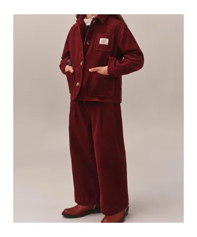 Bonpoint Corduroy Edith Jacket With Embroidered Cherry In Burgundy