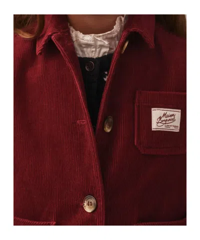 Bonpoint Corduroy Edith Jacket With Embroidered Cherry In Burgundy