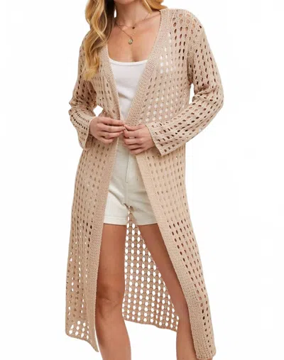 Bluivy Open Knit Long Line Duster Cardigan In Beige In Neutral