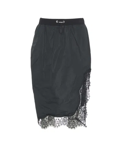 Pinko Asymmetrical Black Skirt With Lace Trim And Adjustable Waistband In Black
