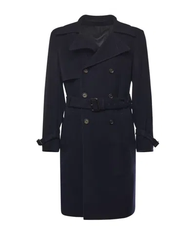 Eleventy Belted Double-breasted Trench Coat In Blue
