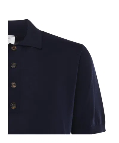 Eleventy Cotton And Cashmere Polo Shirt In Blue