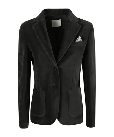 Circolo 1901 Tailored Black Velvet Blazer With Notch Lapel And Buttoned Cuffs In Black