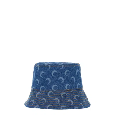 Marine Serre Contrast Stitched Crescent Moon Printed Bucket Hat In Blue