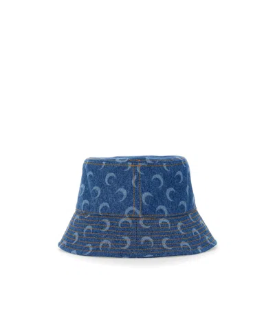 Marine Serre Contrast Stitched Crescent Moon Printed Bucket Hat In Blue