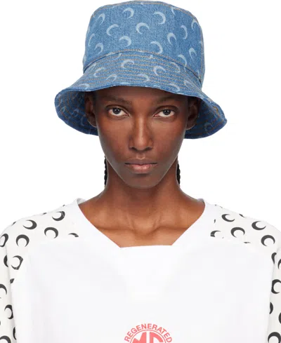 Marine Serre Contrast Stitched Crescent Moon Printed Bucket Hat In Blue