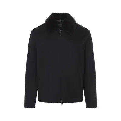 Canali Navy Blue Coach Cashmere Jacket In Black